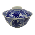 Japanese Porcelain Sometsuke Lidded Bowl Owan Vtg Pottery White Blue Floral Y300