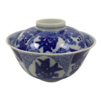 Japanese Porcelain Sometsuke Lidded Bowl Owan Vtg Pottery White Blue Floral Y300