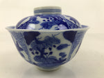 Japanese Porcelain Sometsuke Lidded Bowl Owan Vtg Pottery White Blue Floral Y301