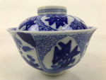 Japanese Porcelain Sometsuke Lidded Bowl Owan Vtg Pottery White Blue Floral Y301