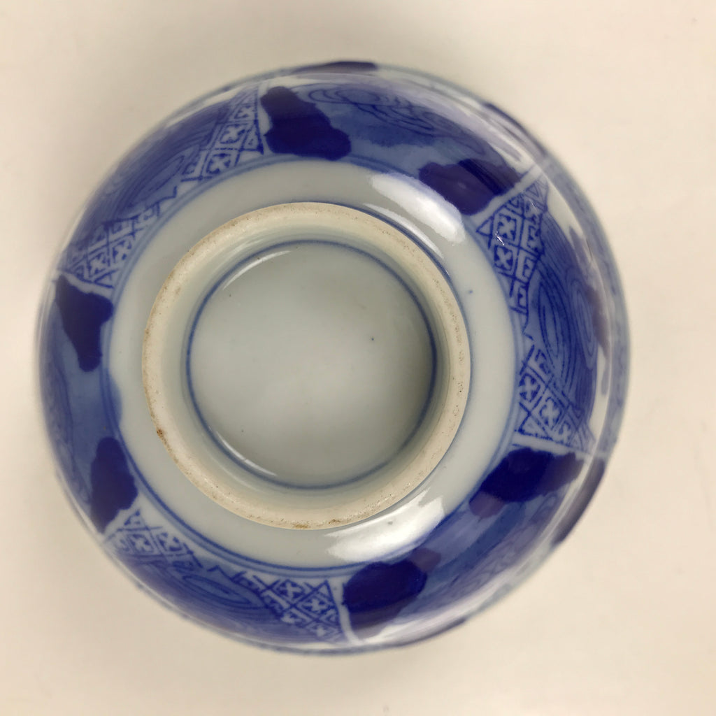 Japanese Porcelain Sometsuke Lidded Bowl Owan Vtg Pottery White Blue Floral Y301
