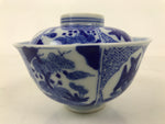 Japanese Porcelain Sometsuke Lidded Bowl Owan Vtg Pottery White Blue Floral Y302