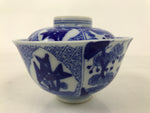 Japanese Porcelain Sometsuke Lidded Bowl Owan Vtg Pottery White Blue Floral Y302