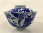 Japanese Porcelain Sometsuke Lidded Bowl Owan Vtg Pottery White Blue Floral Y302
