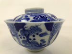 Japanese Porcelain Sometsuke Lidded Bowl Owan Vtg Pottery White Blue Floral Y302
