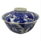 Japanese Porcelain Sometsuke Lidded Bowl Owan Vtg Pottery White Blue Floral Y302