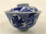 Japanese Porcelain Sometsuke Lidded Bowl Owan Vtg Pottery White Blue Floral Y303