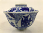 Japanese Porcelain Sometsuke Lidded Bowl Owan Vtg Pottery White Blue Floral Y303