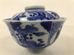 Japanese Porcelain Sometsuke Lidded Bowl Owan Vtg Pottery White Blue Floral Y303