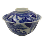 Japanese Porcelain Sometsuke Lidded Bowl Owan Vtg Pottery White Blue Floral Y303