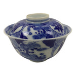 Japanese Porcelain Sometsuke Lidded Bowl Owan Vtg Pottery White Blue Floral Y303