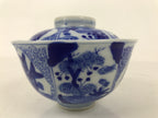 Japanese Porcelain Sometsuke Lidded Bowl Owan Vtg Pottery White Blue Floral Y305