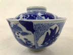 Japanese Porcelain Sometsuke Lidded Bowl Owan Vtg Pottery White Blue Floral Y305