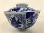 Japanese Porcelain Sometsuke Lidded Bowl Owan Vtg Pottery White Blue Floral Y305