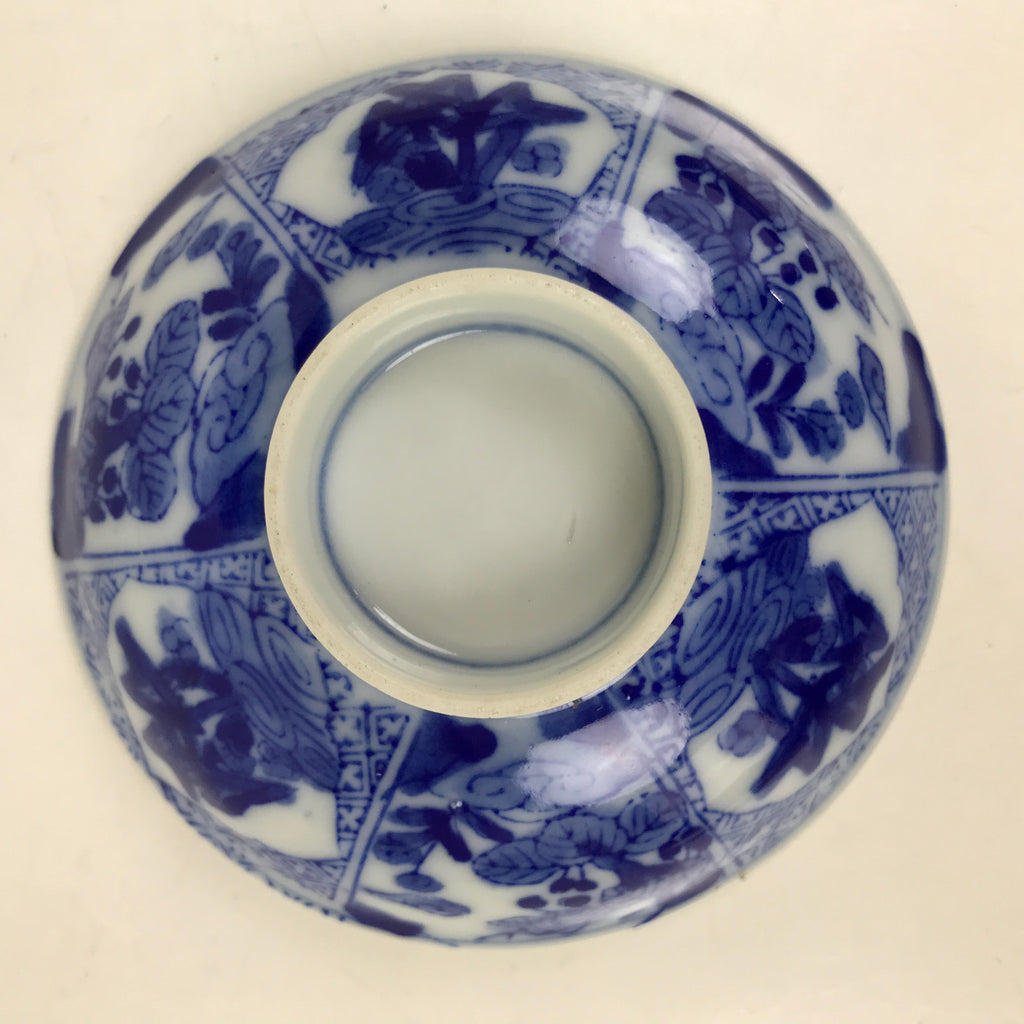 Japanese Porcelain Sometsuke Lidded Bowl Owan Vtg Pottery White Blue Floral Y305