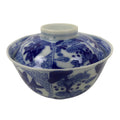 Japanese Porcelain Sometsuke Lidded Bowl Owan Vtg Pottery White Blue Floral Y305