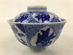 Japanese Porcelain Sometsuke Lidded Bowl Owan Vtg Pottery White Blue Floral Y306