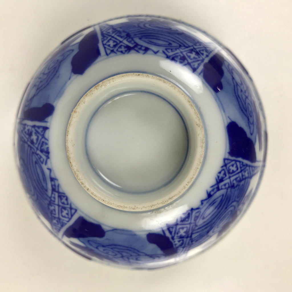Japanese Porcelain Sometsuke Lidded Bowl Owan Vtg Pottery White Blue Floral Y307