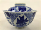 Japanese Porcelain Sometsuke Lidded Bowl Owan Vtg Pottery White Blue Floral Y308