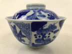 Japanese Porcelain Sometsuke Lidded Bowl Owan Vtg Pottery White Blue Floral Y308