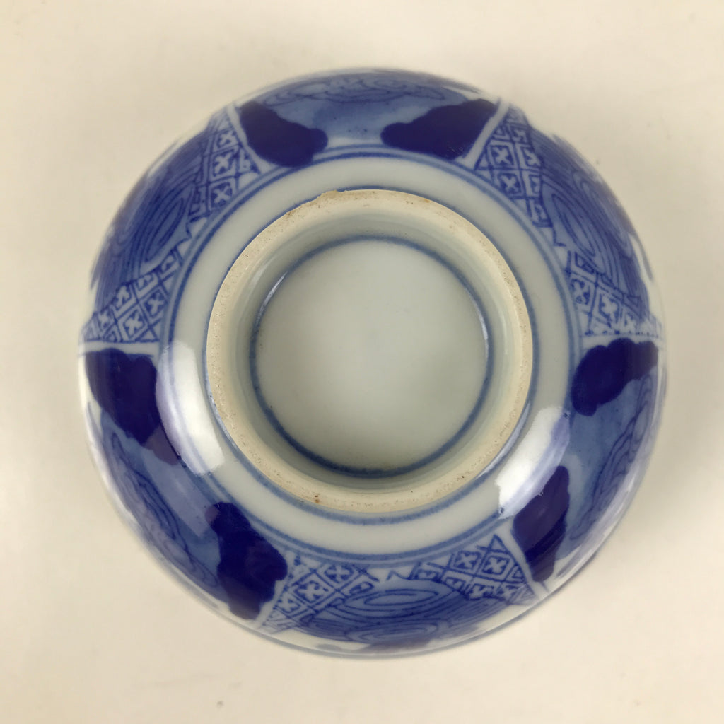 Japanese Porcelain Sometsuke Lidded Bowl Owan Vtg Pottery White Blue Floral Y308