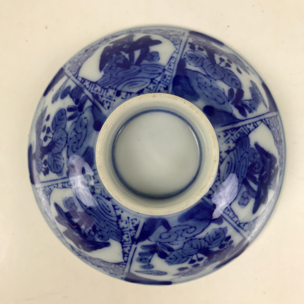 Japanese Porcelain Sometsuke Lidded Bowl Owan Vtg Pottery White Blue Floral Y308