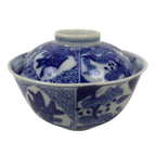Japanese Porcelain Sometsuke Lidded Bowl Owan Vtg Pottery White Blue Floral Y308