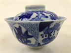 Japanese Porcelain Sometsuke Lidded Bowl Owan Vtg Pottery White Blue Floral Y309
