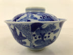 Japanese Porcelain Sometsuke Lidded Bowl Owan Vtg Pottery White Blue Floral Y310