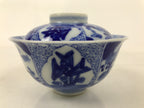 Japanese Porcelain Sometsuke Lidded Bowl Owan Vtg Pottery White Blue Floral Y310
