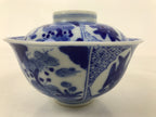 Japanese Porcelain Sometsuke Lidded Bowl Owan Vtg Pottery White Blue Floral Y310