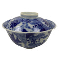 Japanese Porcelain Sometsuke Lidded Bowl Owan Vtg Pottery White Blue Floral Y310