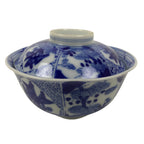 Japanese Porcelain Sometsuke Lidded Bowl Owan Vtg Pottery White Blue Floral Y310