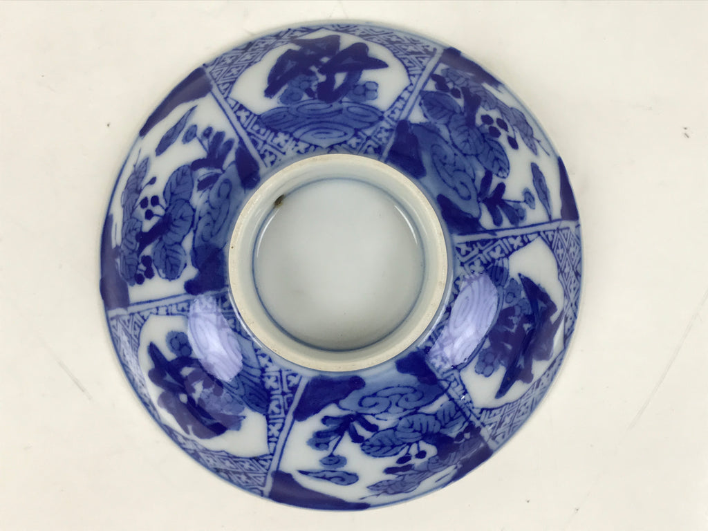 Japanese Porcelain Sometsuke Lidded Bowl Owan Vtg Pottery White Blue Floral Y314