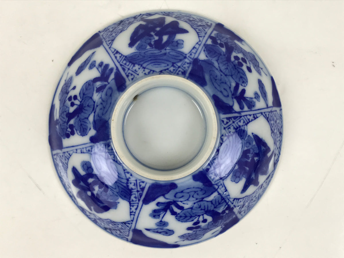 Japanese Porcelain Sometsuke Lidded Bowl Owan Vtg Pottery White Blue Floral Y314