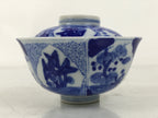 Japanese Porcelain Sometsuke Lidded Bowl Owan Vtg Pottery White Blue Floral Y314