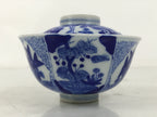 Japanese Porcelain Sometsuke Lidded Bowl Owan Vtg Pottery White Blue Floral Y314