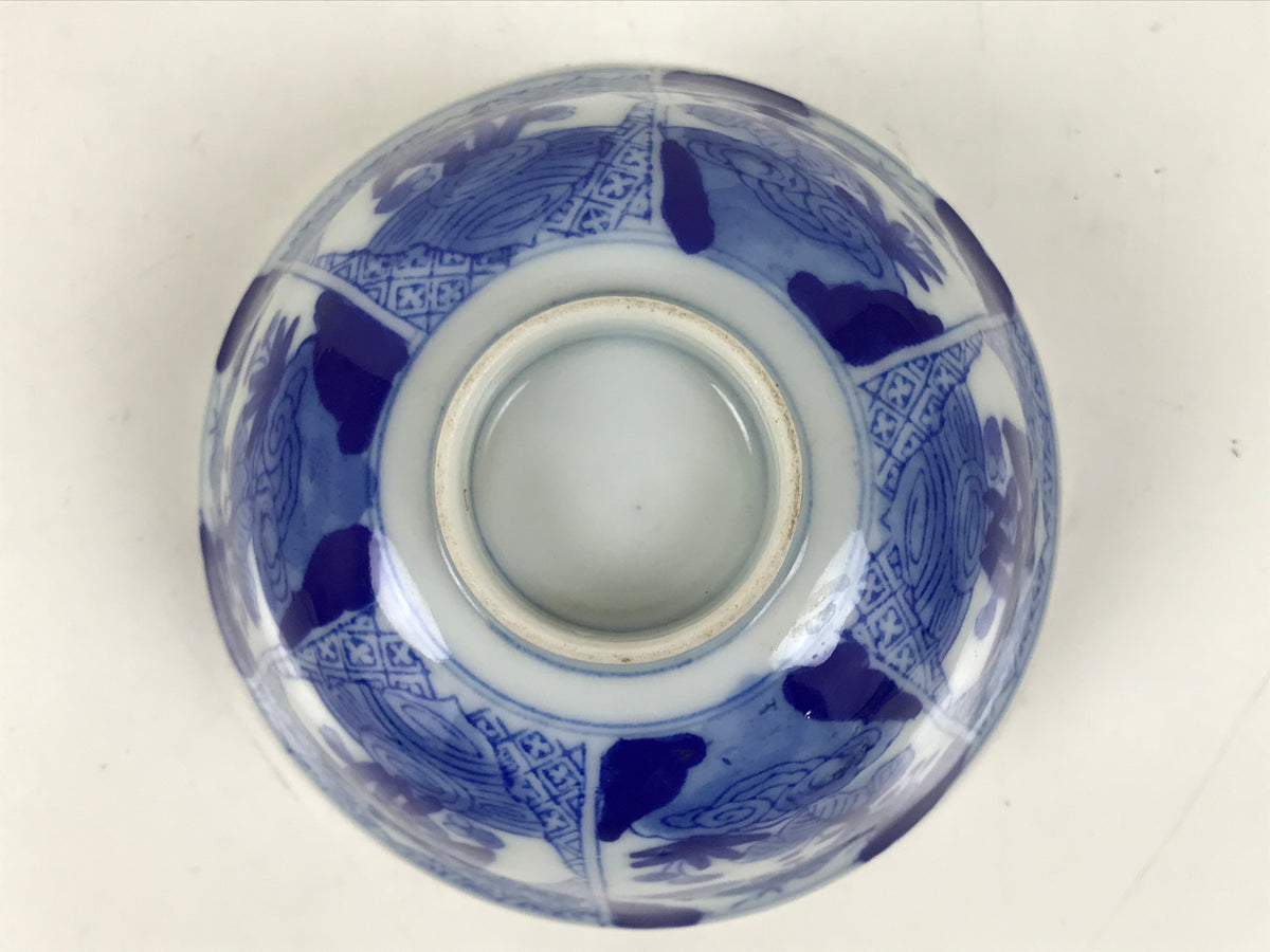 Japanese Porcelain Sometsuke Lidded Bowl Owan Vtg Pottery White Blue Floral Y314