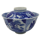 Japanese Porcelain Sometsuke Lidded Bowl Owan Vtg Pottery White Blue Floral Y314