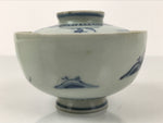 Japanese Porcelain Sometsuke Lidded Rice Bowl Owan White Blue Sea Village Y481