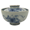 Japanese Porcelain Sometsuke Lidded Rice Bowl Owan White Blue Sea Village Y481