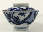 Japanese Porcelain Sometsuke Lidded Rice Bowl Vtg Owan White Blue Pine Plum Y480