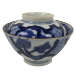 Japanese Porcelain Sometsuke Lidded Rice Bowl Vtg Owan White Blue Pine Plum Y480