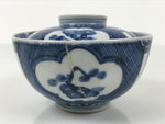 Japanese Porcelain Sometsuke Lidded Rice Bowl Vtg Owan White Blue Plum Pine Y479
