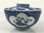 Japanese Porcelain Sometsuke Lidded Rice Bowl Vtg Owan White Blue Plum Pine Y479