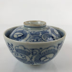 Japanese Porcelain Sometsuke Lidded Soup Bowl Vtg Floral Design Blue White PY702