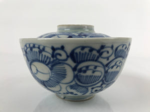 Japanese Porcelain Sometsuke Lidded Soup Bowl Vtg Floral Design Blue White PY704