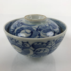 Japanese Porcelain Sometsuke Lidded Soup Bowl Vtg Floral Design Blue White PY704