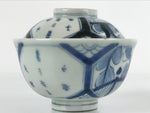 Japanese Porcelain Sometsuke Lidded Soup Bowl Vtg Floral Kanji Blue White PY722