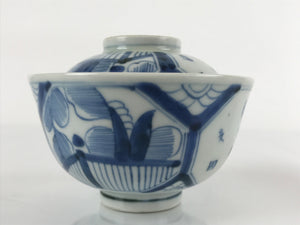 Japanese Porcelain Sometsuke Lidded Soup Bowl Vtg Floral Kanji Blue White PY724